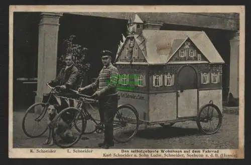 136957 AK Das selbstgebaute Wohnhaus auf dem Fahrrad Seeheim a. d. B. Hessen