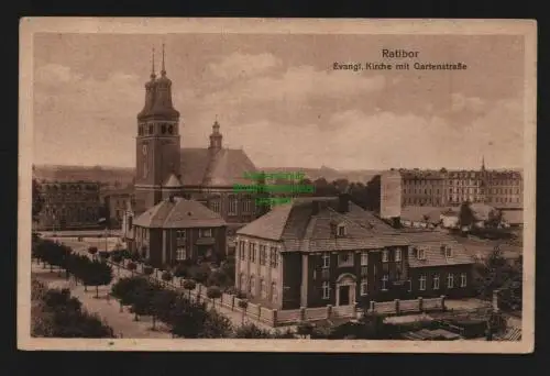 135853 AK Ratibor Raciborz 1917 Evangel. Kirche mit Gartenstraße