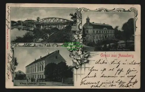 135935 AK Annaberg O.-S. Preuss.-Oderberg Gasthaus Grünberger 1901 Schloß Brücke