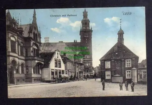 135104 AK Leer 1914 Uferplatz Rathaus Gasthof Leda Bahnpost 1914 Oldenburg - Neu
