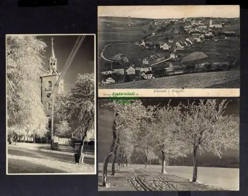 131280 3 AK Jöhstadt 1932 Winterbild Kirche Bäume 1906 Panorama
