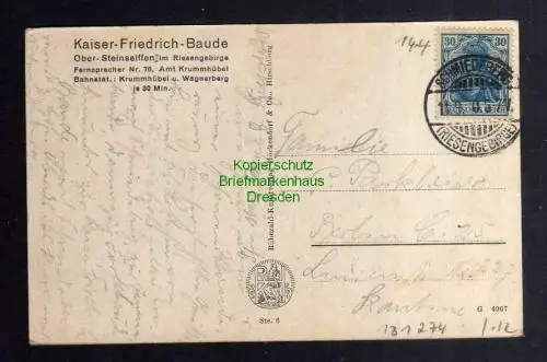 131274 AK Riesengebirge Kaiser Friedrich Baude 1920 Ober Steinseiffen Schneekopp