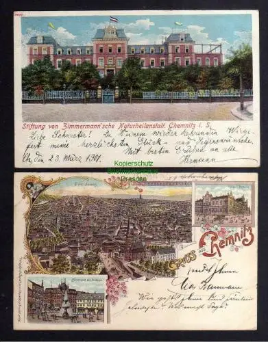 129677 2 AK Chemnitz 1899 Kaiserl. Postamt Litho Stiftung Naturheilanstalt 1901
