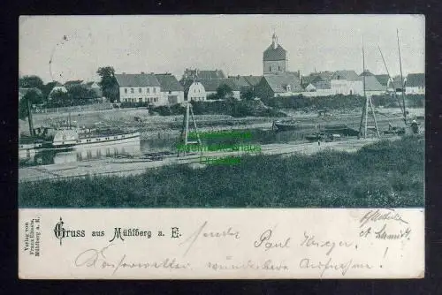 129201 AK Mühlberg Elbe 1899 Kirche Panorama Dampfer Königstein