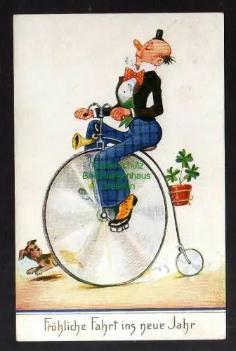 129197 AK Fröhliche Fahrt ins neue Jahr 1933 Clown auf Hochrad Fahrrad