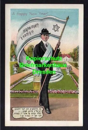 116375 AK A Happy New Year Jewish Jude mit Fahne um 1910