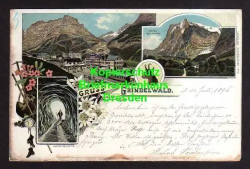 114788 AK Grindelwald Litho 1896 Gletscher Grotte Kirche und Wetterhorn