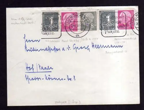113866 BRD Brief 1959 W 17x + 226 Bahnpostamt München nach Hof Saale