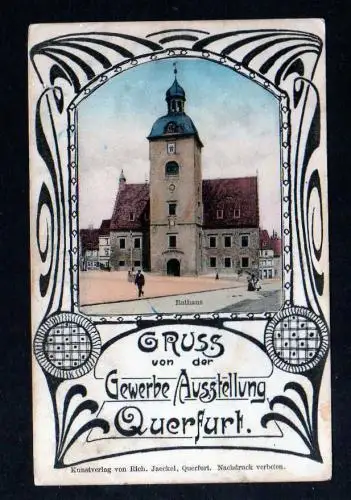 102734 AK Querfurt um 1910 Gruss von der Gewerbe Ausstellung Rathaus Jugendstil