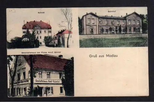 102996 AK Modlau bei Haynau Schlesien Modla 1921 Bahnhof Schloß Geschäftshaus Ad