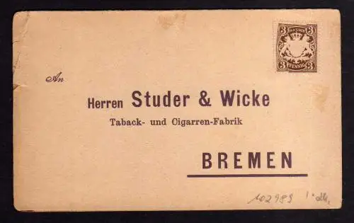 102989 Klapp AK Bremen Studer & Wicke Tabak& Cigarren Fabrik Apollos 1899