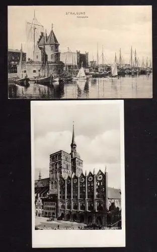 103034 2 AK Stralsund Hafenpartie 1907 Rathaus Nicolaikirche