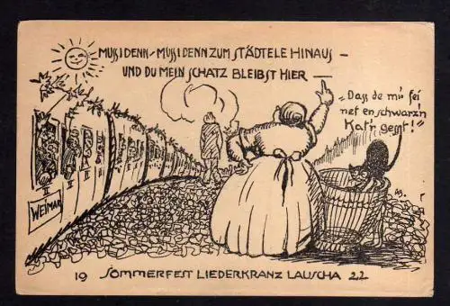 102957 AK Lauscha 1922 Sommerfest Liederkranz Künstlerkarte Schwarzer Kate Zug E