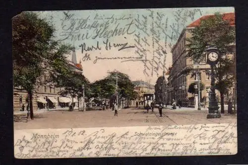 102102 AK Mannheim Schwetzingerstrasse 1902 Uhr Straßenbahn