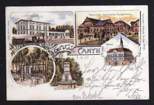 102674 AK Canth 1904 Litho Bahnhof Waisenhaus Rathaus Blücher Mausoleum