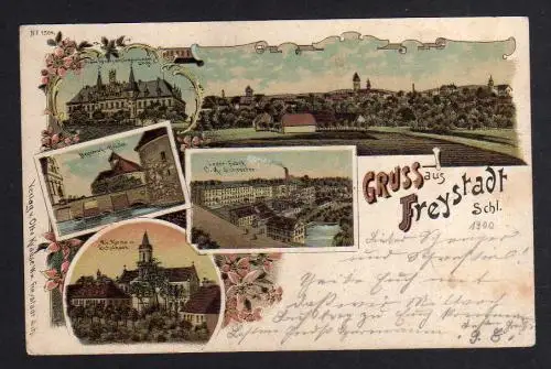 102665 AK Freystadt Schlesien Litho 1900 Leder Fabrik Schule Kirche Communicande