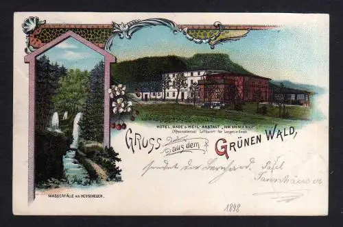 102638 AK Gruss aus dem Grünen Wald Schlesien Litho 1898 Hotel Badeanstalt Wasse