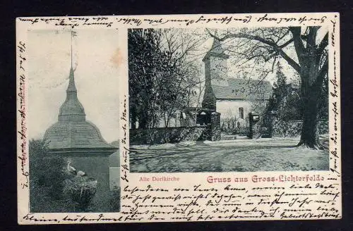 103349 AK Berlin Gross Lichterfelde 1900 Alte Dorfkirche Storch Storchennest