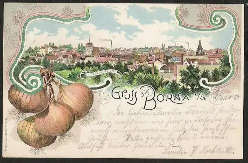 25018 AK Borna Sachsen Litho Totalansicht Zwiebeln 1900 Borna Bz. Leipzig