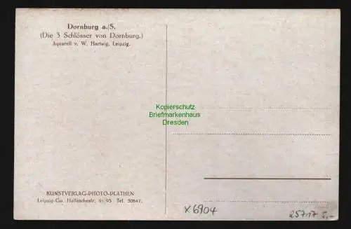 25717 AK Dornburg Saale Die 3 Schlösser Aquarell W. Hartwig Leipzig 1924