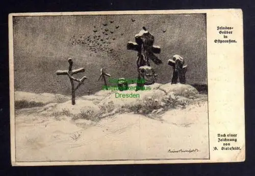 129456 AK Feindes Gräber in Ostpreußen Hilfe 1917 Feldpost Künstlerkarte