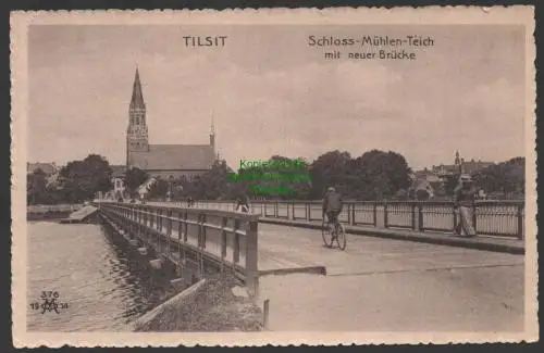 152171 AK Tilsit Sowetsk Ostpreußen Schloss Mühlen Teich mit neuer Brücke 1914