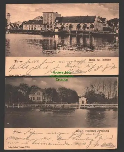 145597 2 AK Pillau Ostpreußen Samland Hafen Ilskefalle Hafenbau Verwaltung 1901