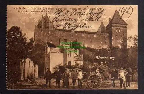 124161 AK Neidenburg Opr. Nach der zerstörung 1914 erbeutete russ. Feldküche