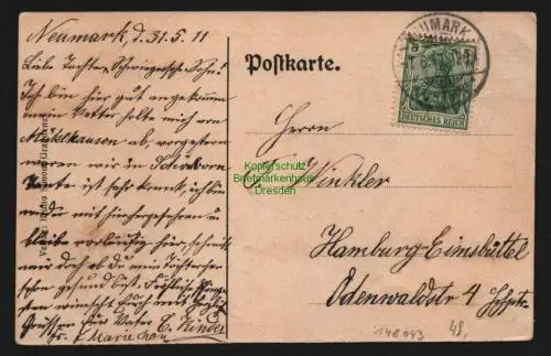 148043 AK Neumark Opr. 1911 Kirche Gasthaus Riemke Rettungshaus Pfarrhaus