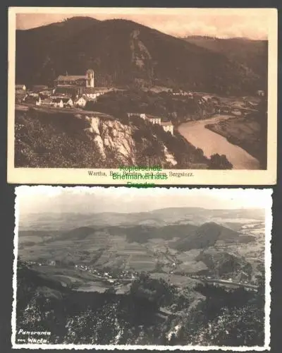 142196 2 AK Wartha Bez. Breslau mit dem Bergsturz 1917 Fotokarte Panorama u 1930