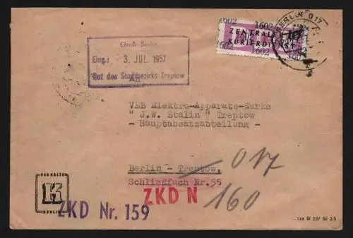 B13398 DDR Dienst ZKD 14 1602 Brief 1957 VEB Kälte Berlin Schiffs- und Industrie