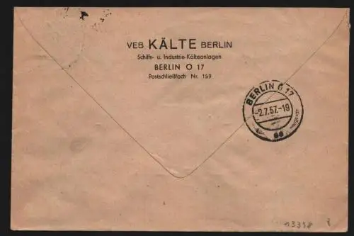 B13398 DDR Dienst ZKD 14 1602 Brief 1957 VEB Kälte Berlin Schiffs- und Industrie