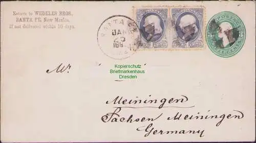 B15663 Ganzsache USA Santa Fe New Mexico  1883 nach Meiningen Germany