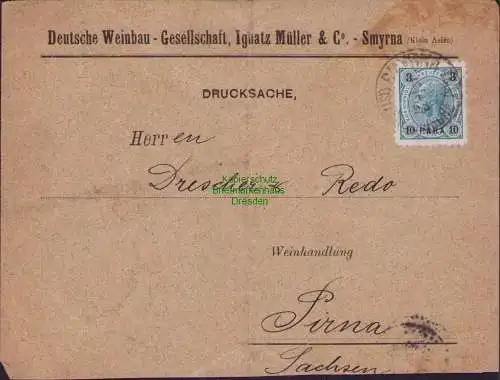 B15679 Brief Smyrna 1898 Drucksache Deutsche Weinbau Gesellschaft Ignatz Müller