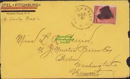 B15651 Brief USA Hoosick Falls New York 1887 nach Berlin V.T. Vermont Washington