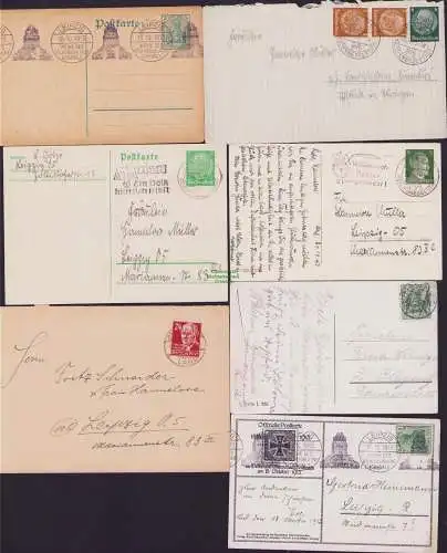 B15684 7x Brief Postkarte Ganzsache Leipzig 1913 - 1949 Baustein Wiederaufbau