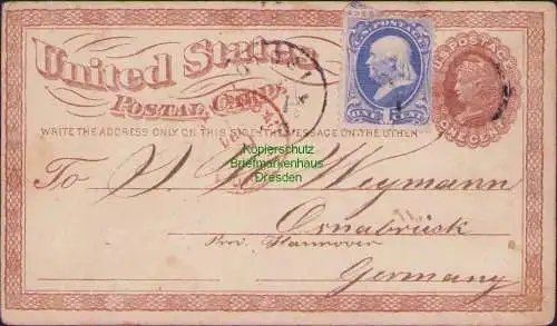 B15662 Ganzsache Postkarte USA Potosi Wisconsin 1873 36 nach Osnabrück