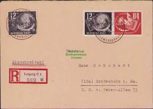 B15671 DDR DEBRIA Leipzig 1950 271 272 auf R-Brief Einschreiben nach Großenhain