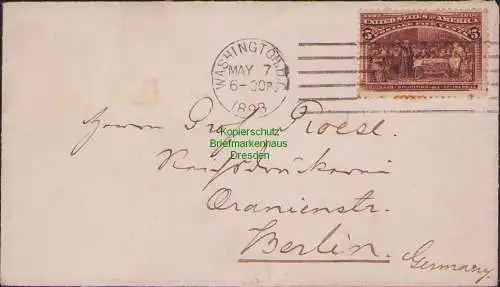 B15654 Brief USA 77 Washington 1893 May 7 nach Berlin