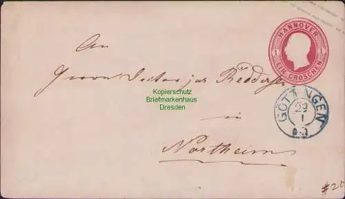 B15760 Ganzsache Hannover um 1865 Göttingen nach Northeim