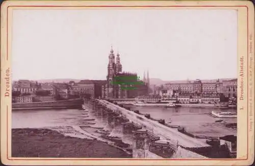 B15794 Foto auf Hartpappe 1885 Dresden Hofkirche Zwinger Albertbrücke Altstadt