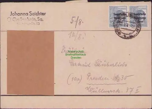 B15786 SBZ Brief Großenhain 2x 186 n. Dresden Vignette Für deutschlands Einheit