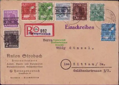 B15766 Brief BAZ Einschreiben Herzogenaurach Band- und Netzaufdruck gemischt