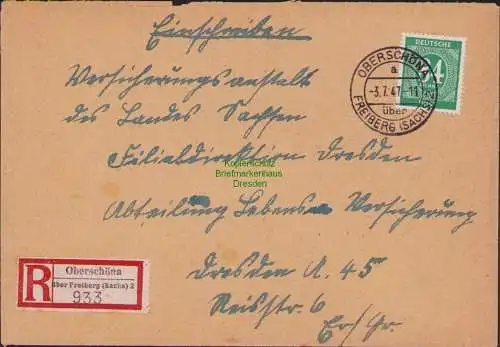 B15781 Brief Alliierte Besetzung 936 R-Brief Einschreiben Oberschöna ü. Freiberg