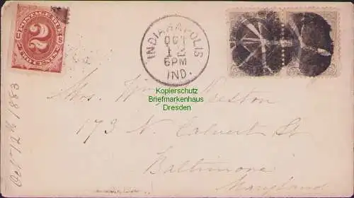 B15659 Brief USA 2x 1 cent G. Washington Indianapolis 1883 n. Baltimore Maryland