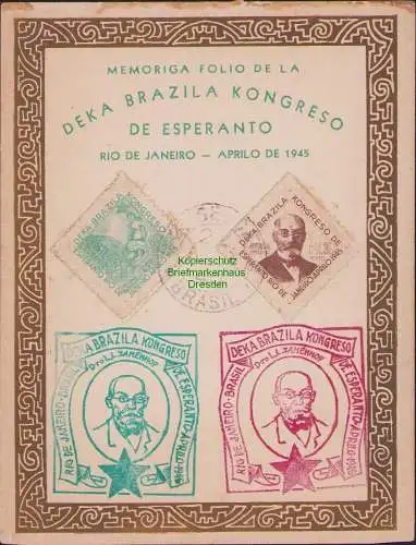 B15696 Gedenkblatt Esperanto Vignette DEKA Brazilia Kongreso Rio de Janeiro 1945