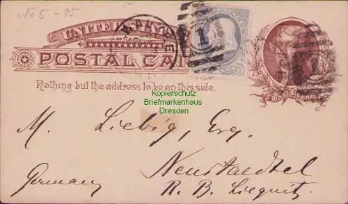 B15658 Ganzsache Postkarte USA Milwaukee Wisconsin 1885 36 nach Neustädtel bei