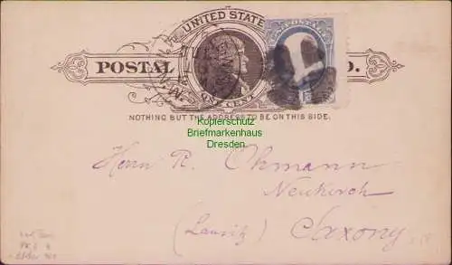 B15661 Ganzsache Postkarte USA Milwaukee Wisconsin 1887 36 nach Neukirch Sachs.