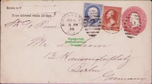 B15657 Ganzsache Brief USA Rochester N. Y. 1884 36, 49 nach Berlin Deutschland