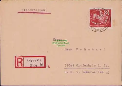 B15669 DDR DEBRIA Leipzig 1950 272 EF auf R-Brief Einschreiben nach Großenhain